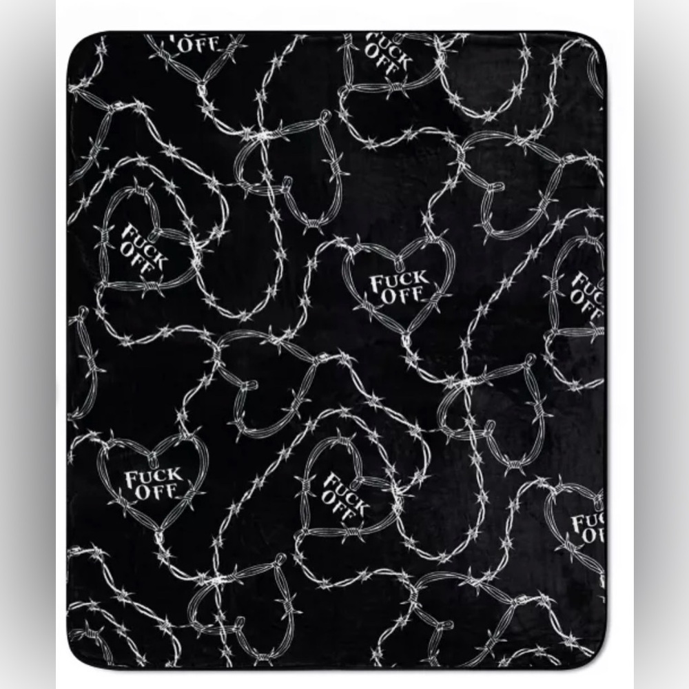 “F Off” Black and White Barbed Wire Woven Throw Blanket- NWT
